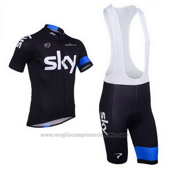 2013 Abbigliamento Ciclismo Sky Blu e Nero Manica Corta e Salopette